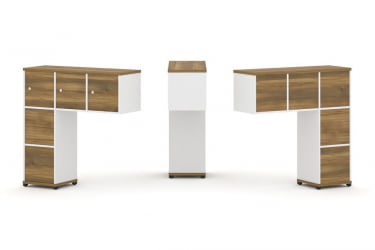 Надставка на стол низкая односторонняя + задняя стенка (5шт.) + блок с 2-мя ящиками (2шт.) + распашной фасад (3 шт.) CONCEPT CN.ONN-005 Сандал Янтарный Белый бриллиант Черный металл