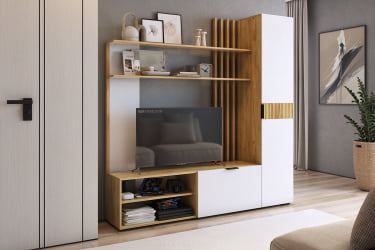 Гостиная ГК01Бери дуб крафт золотой/белое дерево