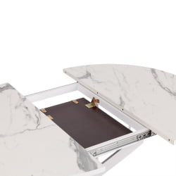Раздвижной овальный стол MANZANA ЛДСП/HPL/металл, 100 х 100+30 х 75 см, Мрамор светлый/белый
