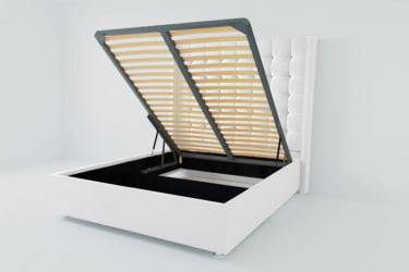 Мягкая интерьерная кровать "Венеция Люкс" с подъемным механизмом Материал фасада: Искусственная кожа; Спальное место: 2000х2000 мм; Цвет фасада: Белый; Цвет корпуса: Белый 