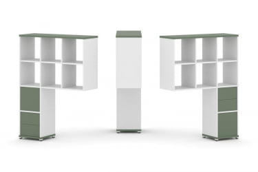 Надставка на стол высокая двухсторонняя + задняя стенка (2 шт.) + блок с 2-мя ящиками (2 шт.) CONCEPT CN.DNV-008 Кобо Белый бриллиант Белый металл