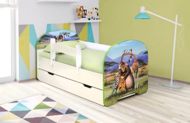 Кровать детская с фотопечатью с 1 ящиком 800*1600 Мадагаскар