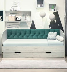 Кровать с продольной мягкой спинкой Софа №13 (800х1900) Дуб Сонома светлый Велюр 011