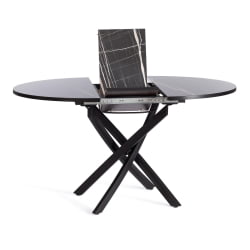 Раздвижной овальный стол MANZANA ЛДСП/HPL/металл, 100 х 100+30 х 75 см, Мрамор черный/черный