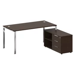 Стол рабочий руководителя с опорной тумбой левый METAL SYSTEM DIRECT БГ.СРТ-4.8 Пр Венге Цаво