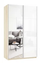 Шкаф-купе двухдверный Прайм 1600 Зеркало/Белое стекло Дуб сонома