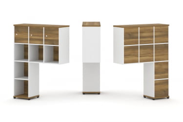 Надставка на стол высокая односторонняя + задняя стенка (8 шт.) + распашной фасад (3 шт.) CONCEPT CN.ONV-003 Сандал Янтарный Белый бриллиант Черный металл