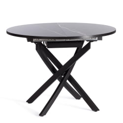 Раздвижной овальный стол MANZANA ЛДСП/HPL/металл, 100 х 100+30 х 75 см, Мрамор черный/черный