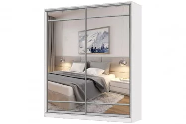 Белый шкаф-купе с зеркалом Виктория 2000х584х2300, Белый 20ДЗЗЗДЗЗЗ-ПППЯ-Б 310-1694