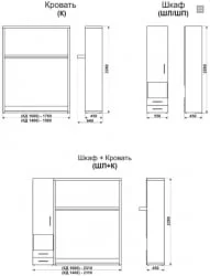 Кровать-трансформер Смарт 1 со шкафом 1600 правый Ясень шимо темный