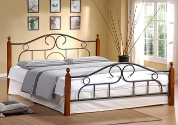 Кровать AT-808 дерево гевея/металл, 160*200 см (Queen bed), красный дуб/черный