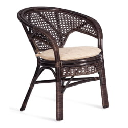 Комплект PELANGI 02/15 ( стол со стеклом + 4 кресла ) [с подушками] ротанг, кресло 65х65х77см, стол диаметр 64х61см, walnut (грецкий орех)