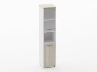 Шкаф 4 узкий верх стеклянная дверь, низ закрытый, с нишей Deka 10.19.18Пр Дуб Сантана светлый/Белый