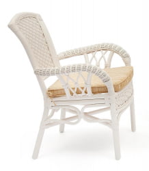 Комплект обеденный ANDREA ( стол со стеклом + 4 кресла + подушки) TCH White (белый), Ткань рубчик, цвет кремовый