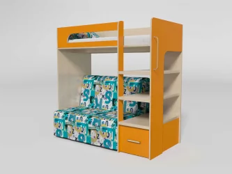 Кровать 2х ярусная №10 с диваном-Аккордеон Дуб молочный/Манго