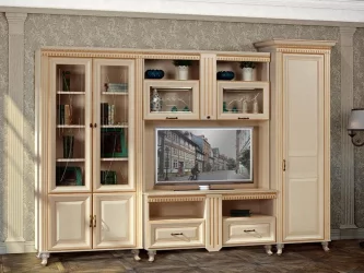 Настенный шкаф для гостиной Марлен 479 Кремовый белый Патина