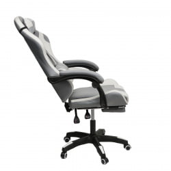 Геймерское кресло 1208, замша, цвет серо-белый с массажем, арт 1208-Grey-White
