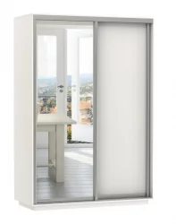 Белый шкаф-купе с зеркалом Экспресс Дуо Медиум 1600х2200h Белый снег