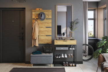 Обувница Краш LMN-13 черный муар/дуб крафт золотой