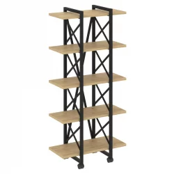 Стеллаж на колесных опорах - 5 полок LOFT VR.L-MST.K-5.4V Металл черный Тиквуд светлый