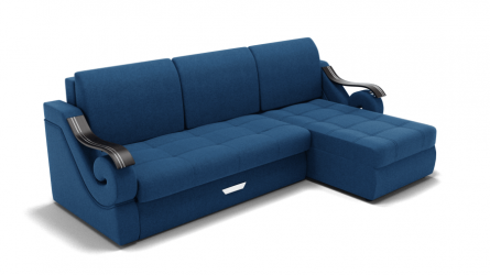 Диван Дубай-2 с оттоманкой угол левый/правый (ЗР) Цвет фасада: Синий; Тип: Левый/правый; Материал фасада: Металл/Велюр