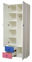Шкаф 2-х дверный комбинированный с ящиками Радуга Белый/Ярко-розовый/Синий