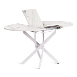 Раздвижной овальный стол MANZANA ЛДСП/HPL/металл, 100 х 100+30 х 75 см, Мрамор светлый/белый