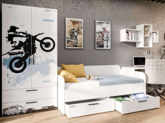 Комплект мебели для детской Мотокросс №3 Серый шелк с фотопечатью