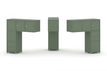 Надставка на стол низкая двухсторонняя + задняя стенка (5 шт.) + блок с 2-мя ящиками (2 шт.) + распашной фасад (3 шт.) CONCEPT CN.DNN-005 Кобо Белый металл