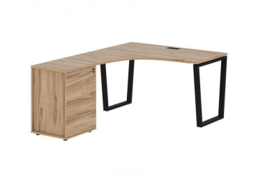 Стол эргономичный с тумбой левый EDIS EVCET 1318 L Дуб Денвер светлый Черный