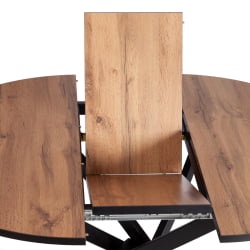 Раздвижной овальный стол MANZANA ЛДСП/HPL/металл, 100 х 100+30 х 75 см, Дуб Вотан/черный