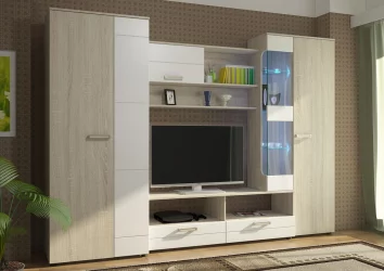 Стенка Флоренция 5 Белый глянец/Дуб сонома светлый