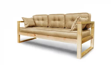 Диван с деревянными ножками трехместный DEmoku Д-3 бежевый_натуральный