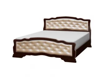 Кровать из массива Карина-10 200х140 Орех темный Светлая экокожа