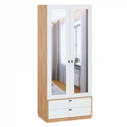 Шкаф двухстворчатый с зеркалом Бари ЛД 698.190.000 Дуб Золотой Белый