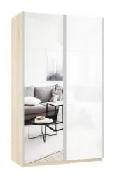 Шкаф-купе со стеклом Прайм 1200 Зеркало/Белое стекло Дуб сонома