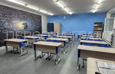 Парта двухместная Де Гласси Н (рост 3-5)  ЛДСП Дуб Сантана/ Металл Серый+Синий