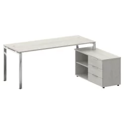 Стол рабочий руководителя с опорной тумбой левый METAL SYSTEM DIRECT БГ.СРТ-5.7 Пр Дуб Наварра