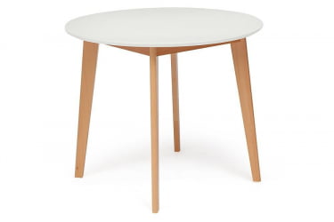 Маленький обеденный стол BOSCO (Боско) основание бук, столешница мдф, D900, Белый+Натуральный ( Бук)