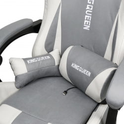 Геймерское кресло 1208, замша, цвет серо-белый с массажем, арт 1208-Grey-White