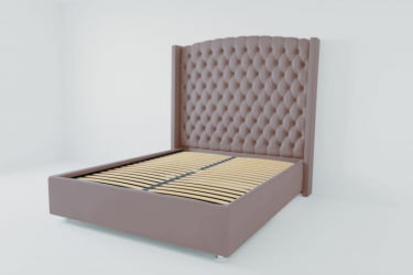 Мягкая интерьерная кровать "Берлин Люкс" с ортопедическими латами (металл) Материал фасада: Велюр; Спальное место: 2000х2000 мм; Цвет фасада: Темно серый; Цвет корпуса: Темно серый 