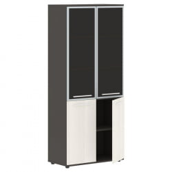 Шкаф комбинированный  с дверьми в металлической раме ЕДИС ЕХCС 85.7 Ясень Траун Белый Мокко / EDIS EHCS