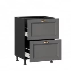 Тумба кухонная 600 с 2 ящиками ЛЮКС (4) Амели-3 ЛД 299.900.000.066 Черный Оникс серый