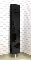 Узкий шкаф в черном глянцевом стекле Зум Шелф Молочный дуб