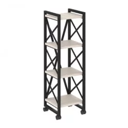 Стеллаж на колесных опорах - 4 полки ЛОФТ  ВР.Л-МСТ.К-4.4 Металл черный Денвер светлый / LOFT VR.L-MST.K-4.4