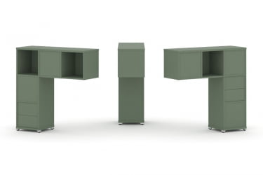 Надставка на стол низкая двухсторонняя + задняя стенка (5 шт.) + блок с 2-мя ящиками (2 шт.) CONCEPT CN.DNN-003 Кобо Белый металл