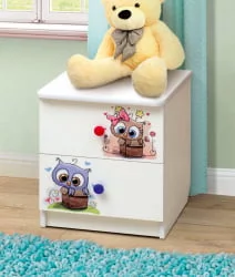 Тумба прикроватная с фотопечатью Совята Белый