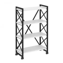 Стеллаж на колесных опорах - 4 полки LOFT  VR.L-MST.K-4.8 Металл черный Белый Бриллиант