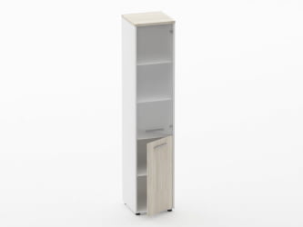 Шкаф 4 узкий верх стеклянная дверь, низ закрытый Deka 10.19.17Пр Дуб Сантана светлый/Белый