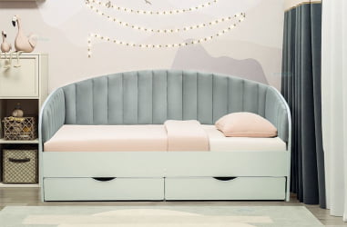 Кровать с продольной мягкой спинкой Софа №12.1 (800х1900) Дуб Крафт белый Велюр 019